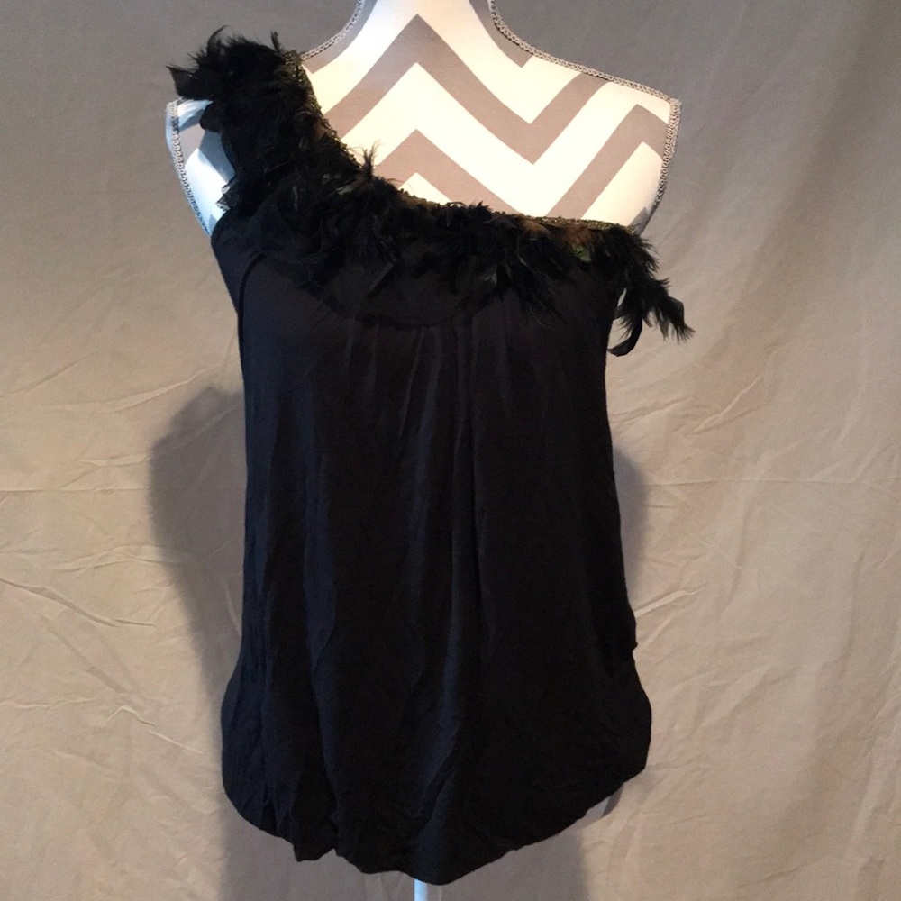 One Shoulder Top with Feather Detail